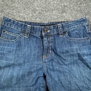 Calvin Klein Jeans Denim Shorts Women 12 Blue Cuffed Mid Wash Embroidered Pocket